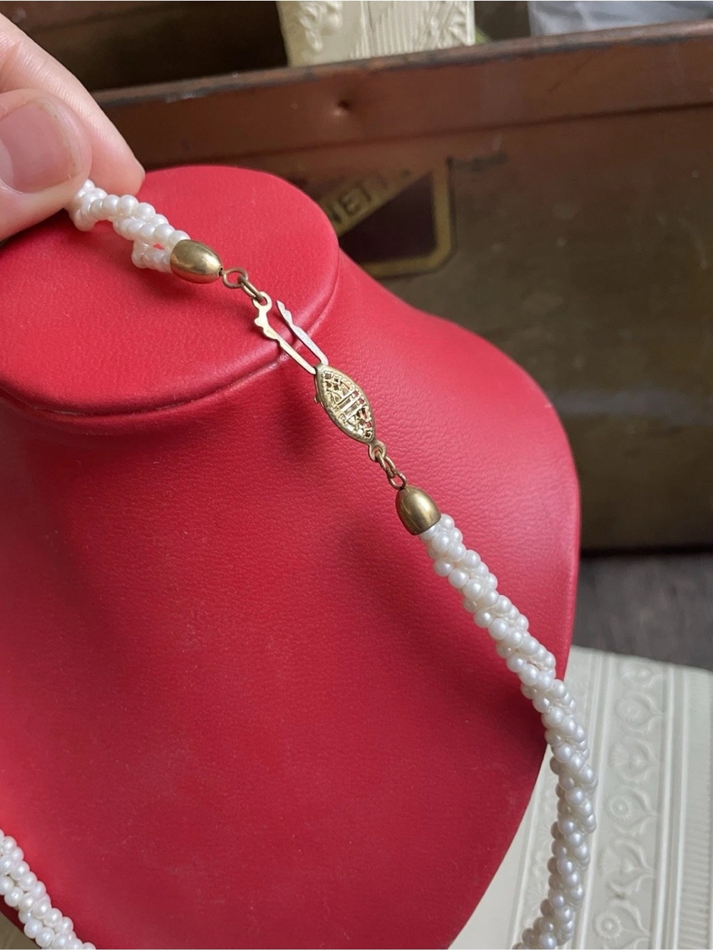 Vintage Multi Strand Twisted Pearl Necklace Faux Gold Tone 18”